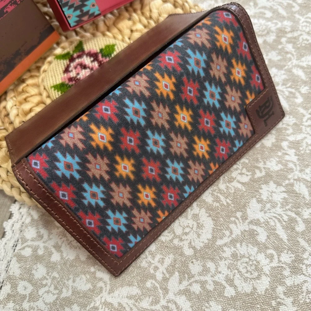 Red Dirt Hat Co Mens Rodeo Southwest Canvas Inlay Wallet Genuine Leather New